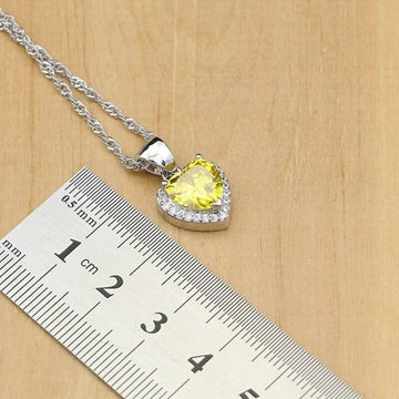 Heart Design Silver Yellow AAA+ Cubic Zirconia Stone Earrings/Pendant/Rings/Bracelet/Necklace Jewellery Set - The Jewellery Supermarket